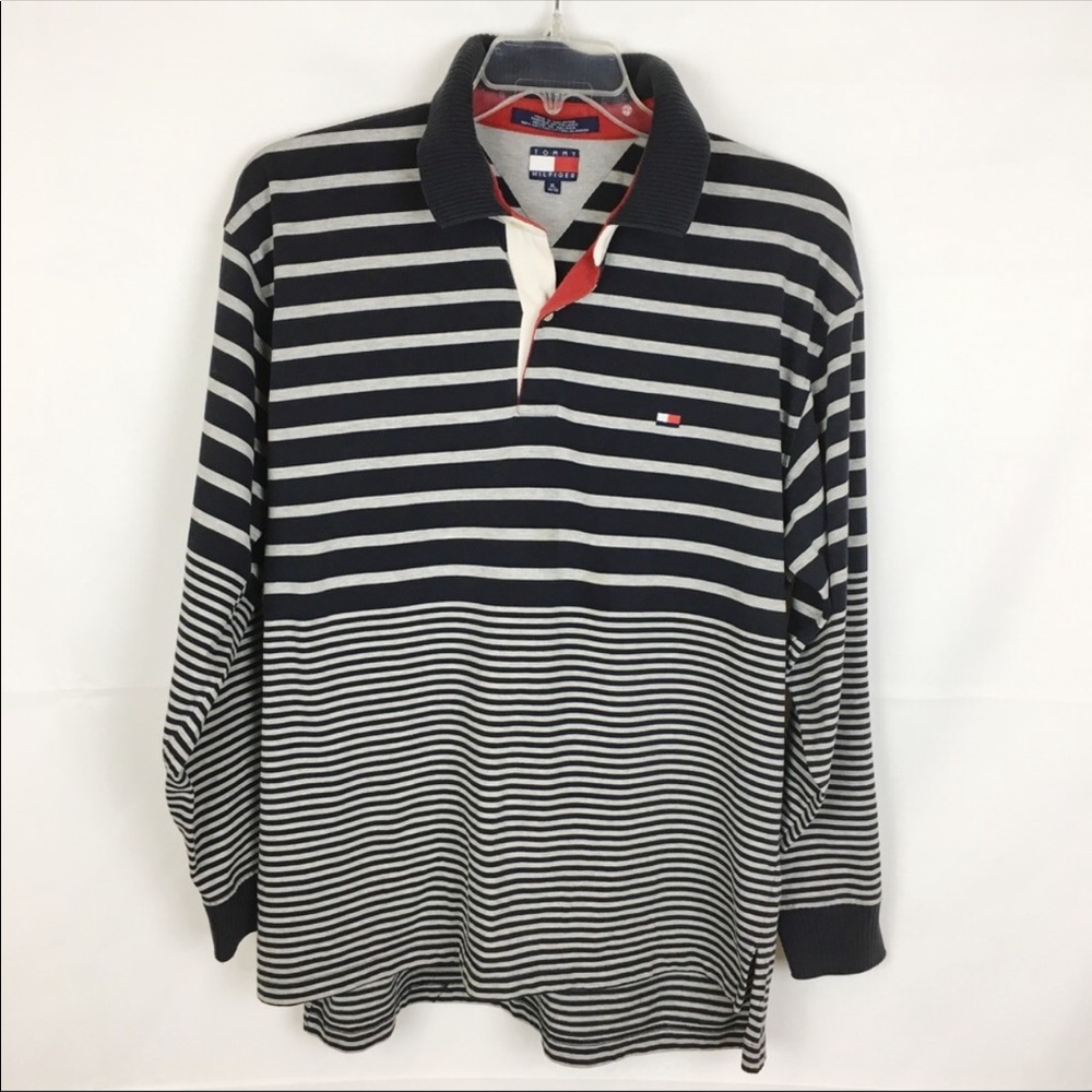 TOMMY HILFIGER Striped Long Sleeved Polo Shirt-L